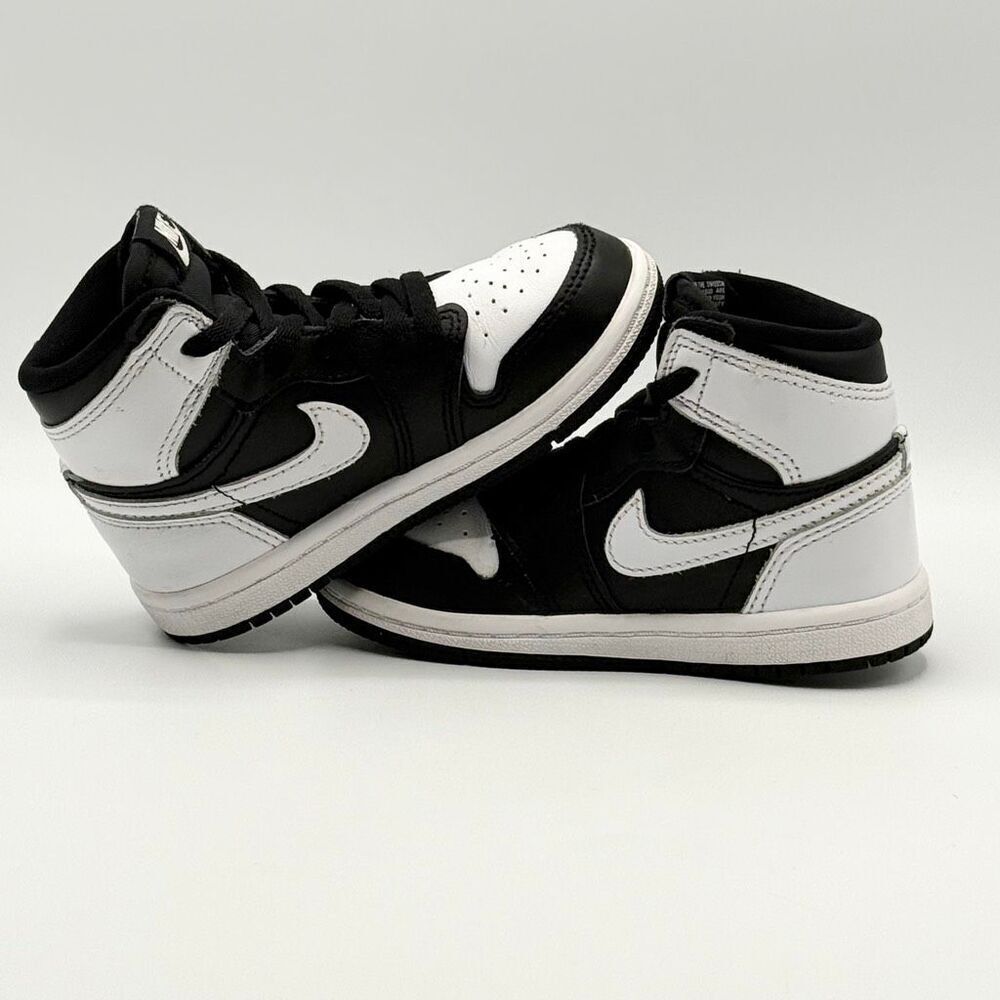 Nike Air Jordan Retro 1 OG High Top Panda Black White Lace Up Toddler Sneakers - - Picture 7 of 14